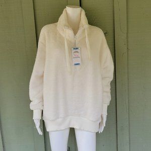 NWT Member's Mark Cozy Sherpa Ivory Fuzzy Half Zip Sweatshirt Large L